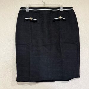 Talbots Black and White Boucle Woven Tweed Pencil Skirt 14WP Professional Preppy